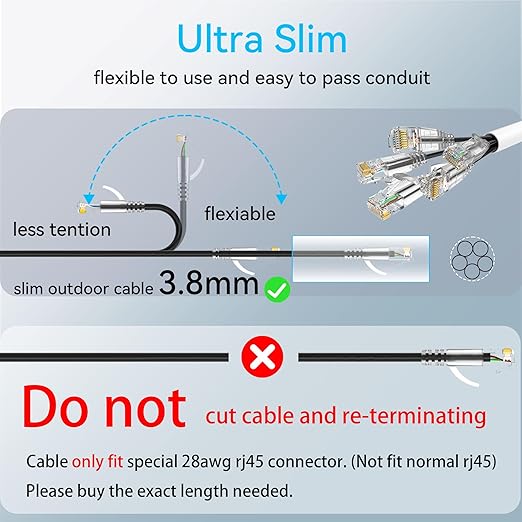 Cat6a Ethernet Cable Slim 60ft Outdoor&Indoor, 28AWG Pure Copper Cat6 Internet - Image 5