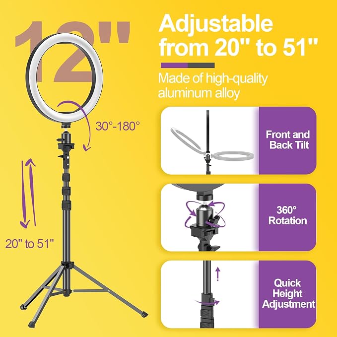 EMART 12" Ring Light with 55" Extendable Tripod Stands and Phone Holder - Image 3