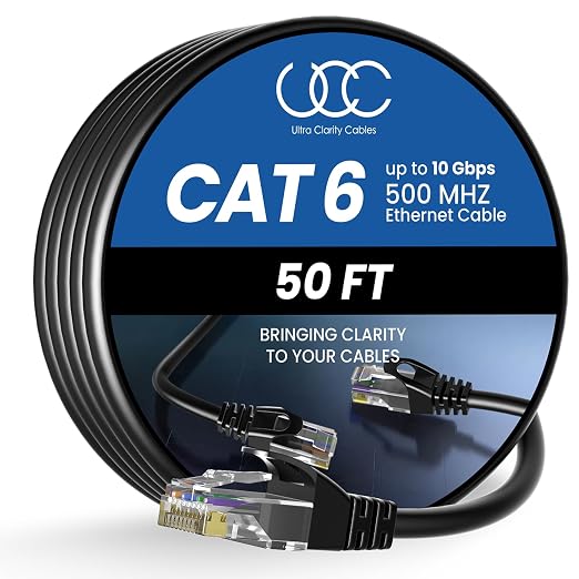 Ultra Clarity Cables Cat 6 Ethernet Cable 50 ft, Outdoor&Indoor 10Gbps Ethernet by UltraClarityCables