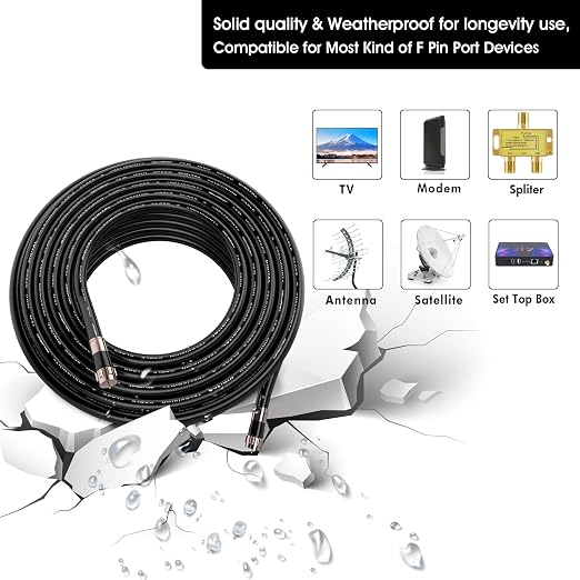 100ft RG6 Coaxial Cable Black, 75 Ohm Coax Cable - Image 2
