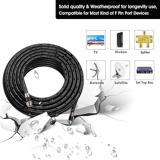 3ft RG6 Coaxial Cable Black, 75 Ohm Coax Cable - Image 2