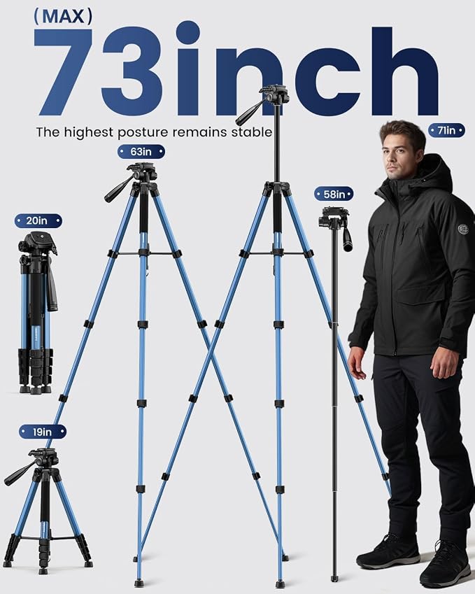 CAMBOFOTO 73" Camera Tripod and Monopod, Professional Aluminum Tripod Stand - Image 3
