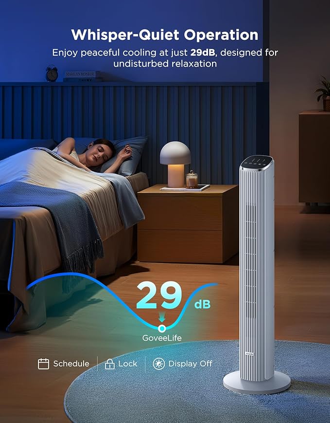 GoveeLife White Tower Fan for Bedroom, Temperature Sensor, 5 Modes 8 Speeds - Image 4