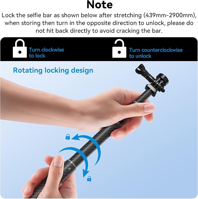 TELESIN G3 Selfie Stick Pole Long Invisible, Carbon Fiber Waterproof Underwater - Image 5
