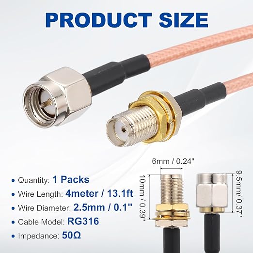 MECCANIXITY SMA Antenna Extension Cable, 13.1ft SMA Male Inner Pin to Female - Image 2