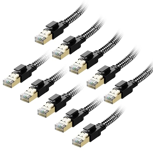 Cat 8 Ethernet Cable 7 ft 10-Pack Black, Nylon Braided High Speed Heavy Duty by Orbram