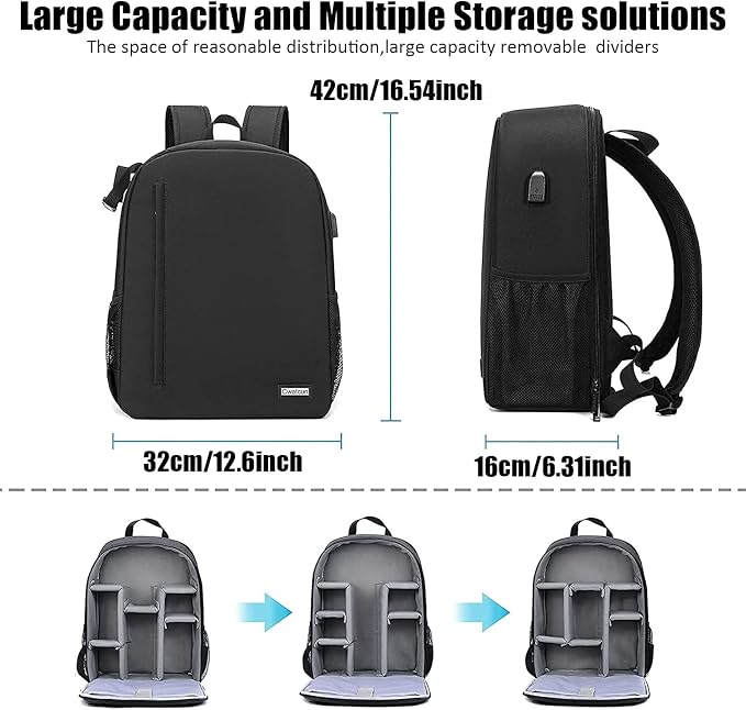 Cwatcun Camera Backpack with USB, Rain Cover, fit 15.6" Laptop, Anti-Theft Rear - Image 2