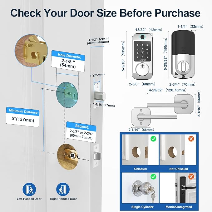 SMONET Fingerprint Smart Locks for Front Door - Image 5