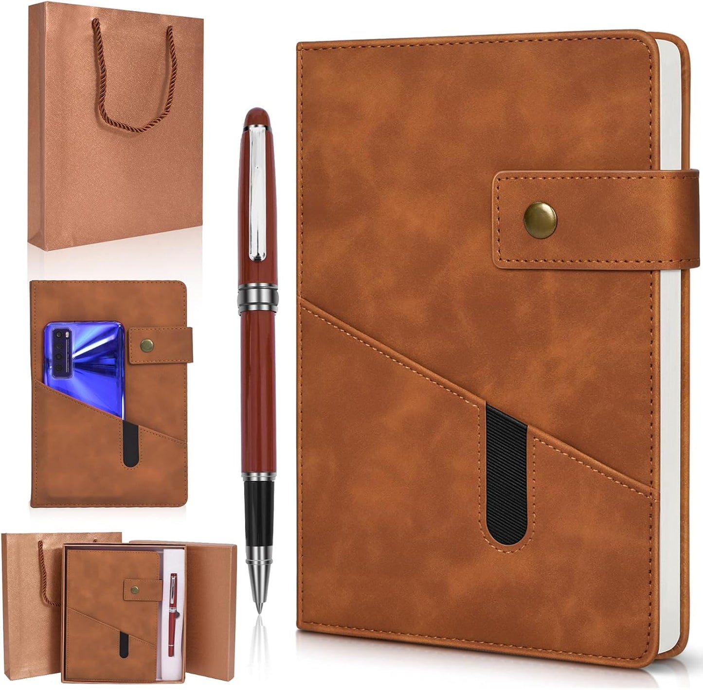 A5 Lined Leather Journal Notebook,Hardcover Journal Set with Pen and Gift Box,100Pages 100gsm Thick Ruled Paper Daily Diary for Men Women School,Travel,Business,Work,Writing 5.9" X 8.4"