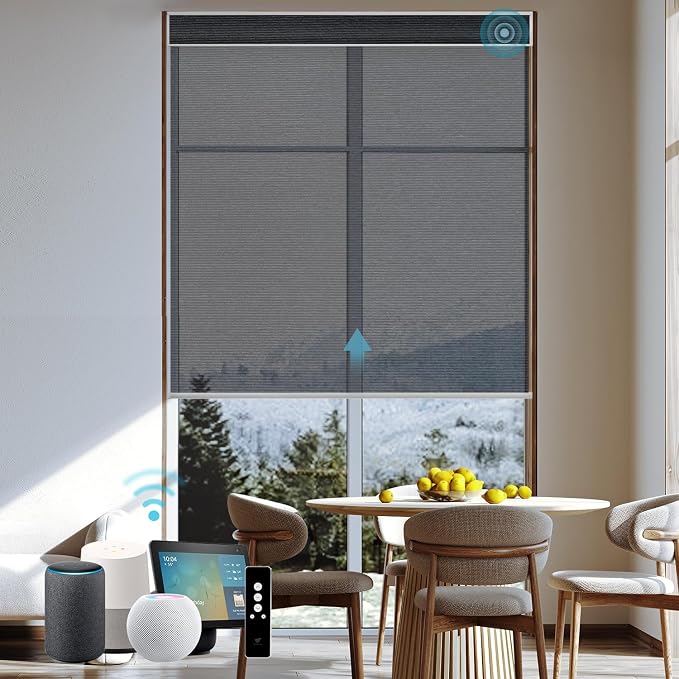 SmartWings Motorized Light Filtering Roller Shades 60% Blackout Work by SmartWings