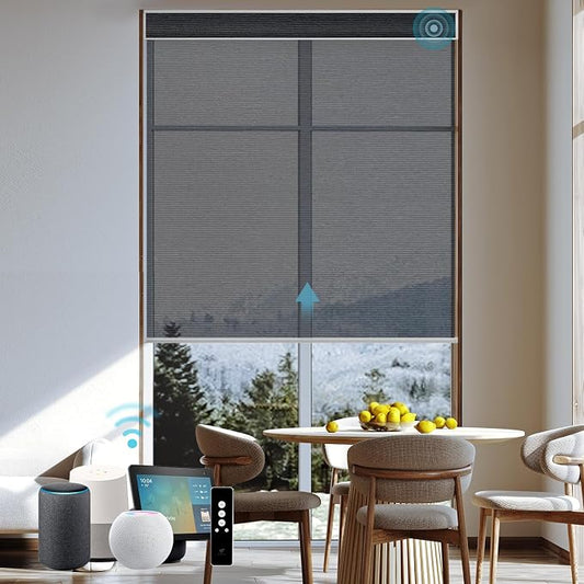 SmartWings Motorized Light Filtering Roller Shades 60% Blackout Work by SmartWings