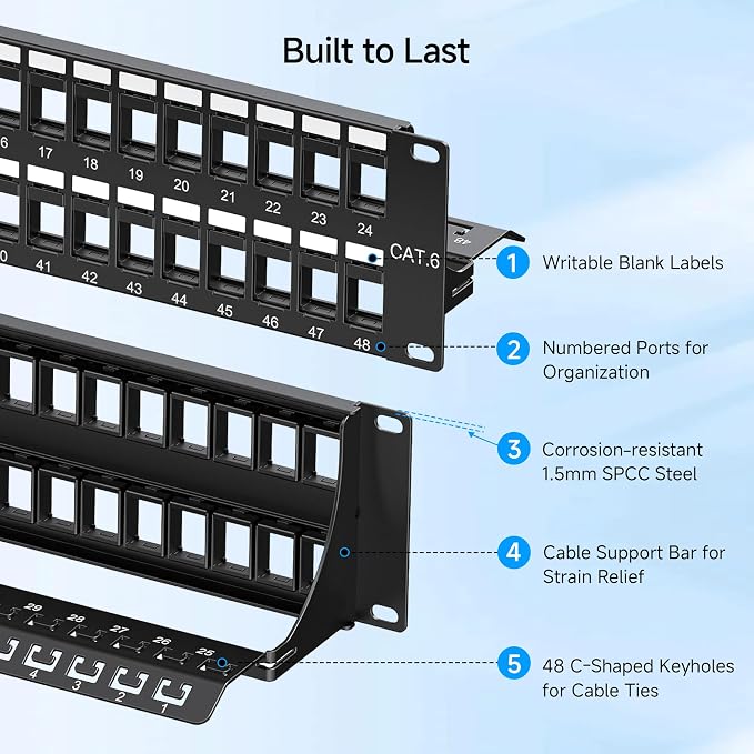 Cable Matters Rackmount or Wall Mount 2U 48 Port Keystone Patch Panel - Image 5