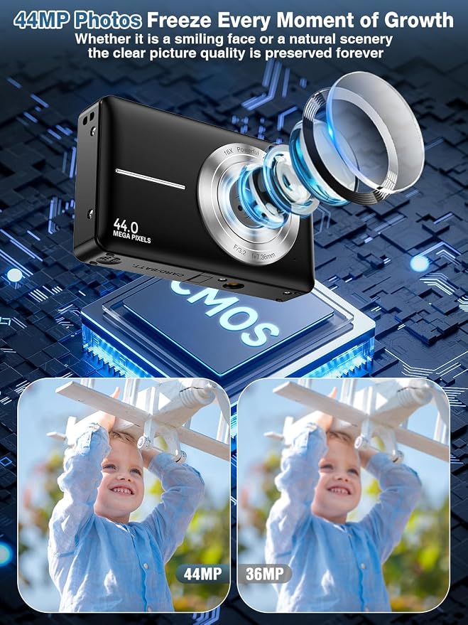 Digital Camera, FHD 1080P Kids Camera 44MP Point and Shoot Digital Cameras - Image 2