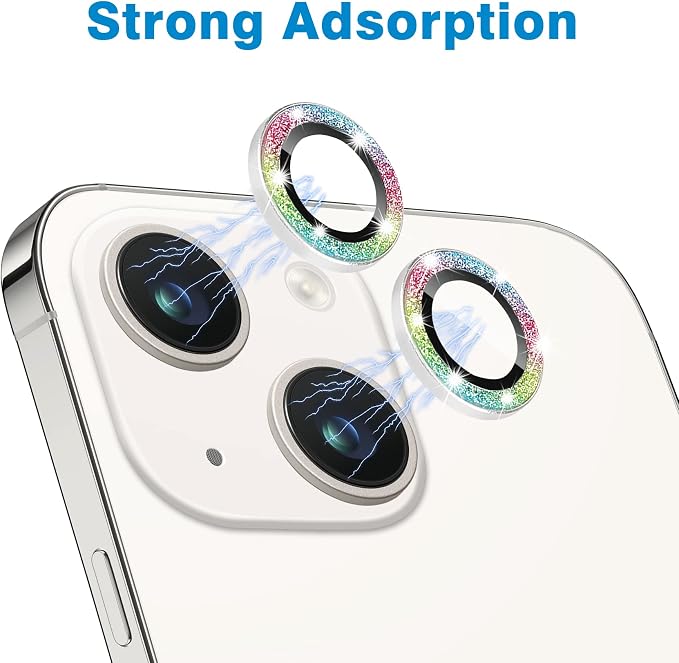 Compatible with iPhone 15 & 15 Plus Camera Lens Protector, Bling Glitter 9H - Image 4