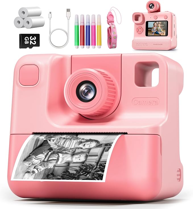 Instant Print Camera for Kids, 1080P Kids Instant Cameras, HD Selfie Digital by GREENKINDERKidsCamera