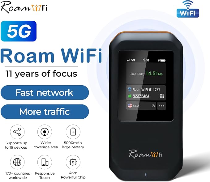RoamWiFi 5G Mobile Hotspot WiFi6-4nm Chip | 10GB US/CA/MX + 1GB Global Internet - Image 2