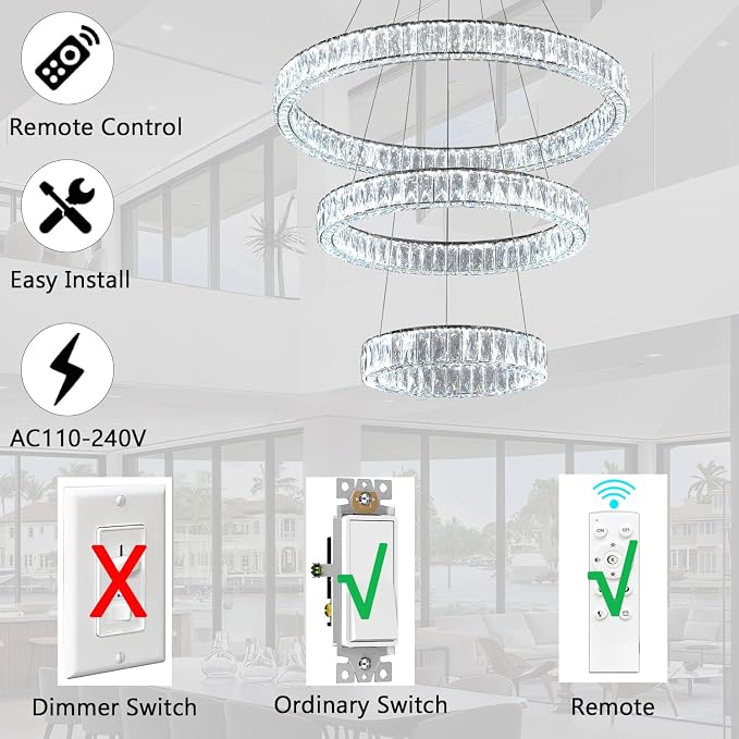 HAIXIANG Modern Glam Chandelier Crystal LED Remote Rings Chandelier Adjustable - Image 9