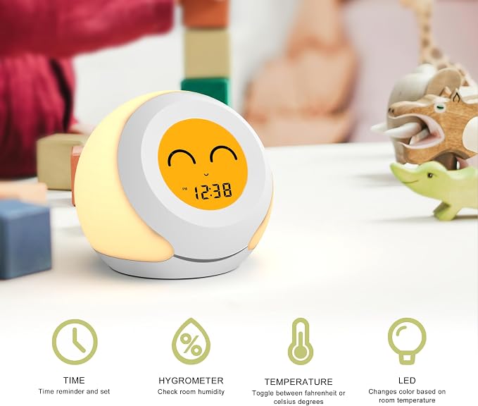 Kids Room Thermometer, Hygrometer and Cute Facial Expressions, Colorful Light - Image 2