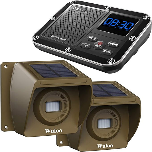 Solar Driveway Alarm Wireless Outside 1800ft Range, Outdoor Motion Sensor & by Wuloo