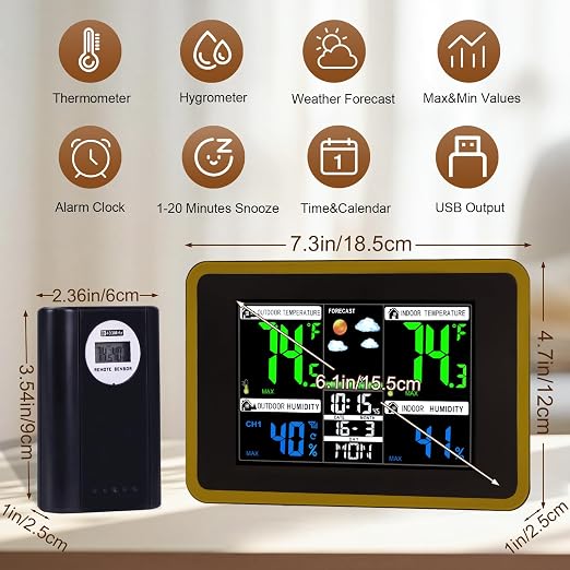 Weather Stations Wireless Indoor Outdoor Thermometer, Color Display Digital - Image 3