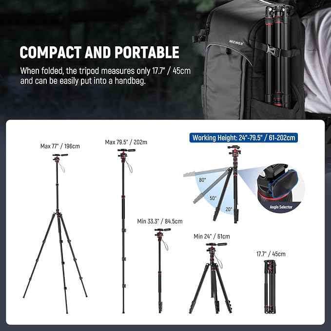 NEEWER Basics Camera Tripod Monopod, 360° Ball Head, Arca Type QR Plate - Image 3