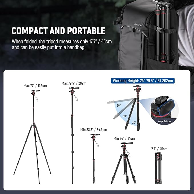 NEEWER BASICS Camera Tripod Monopod, Arca Type QR Plate, Reversible Legs - Image 3