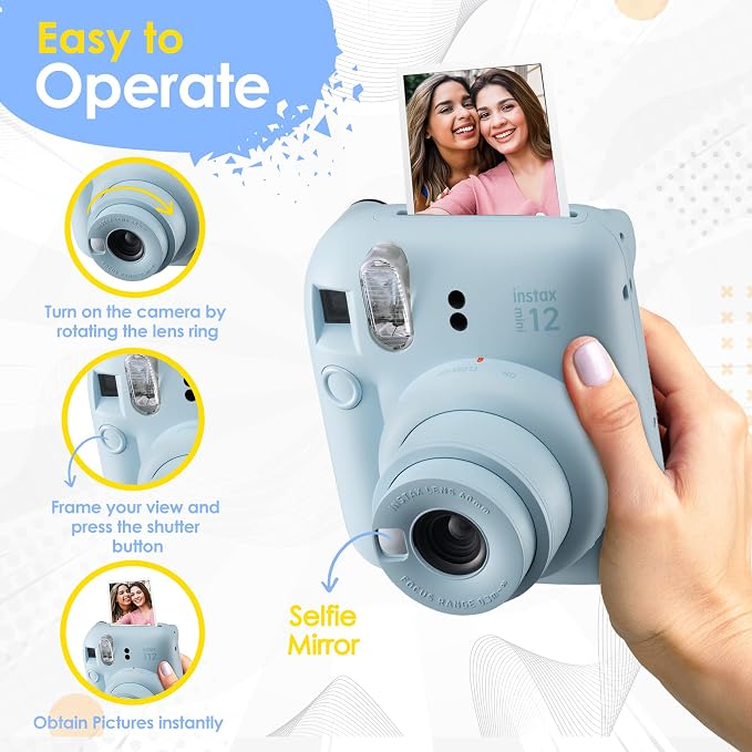 Fujifilm Instax Mini 12 Instant Camera Pastel Blue and Fuji Film Value Pack - Image 5
