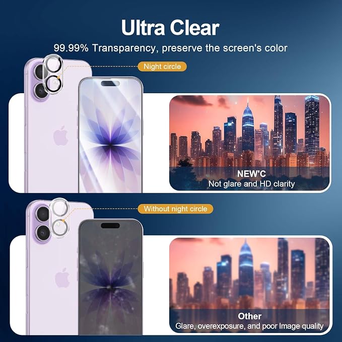 NEW'C 3x Screen Protector for iPhone 17+ 3x Camera Lens Protector, Sensor - Image 7
