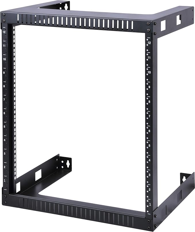 Kenuco Black 12U Wall Mount Open Frame Steel Network Equipment Rack 17.75 Inch - Image 2