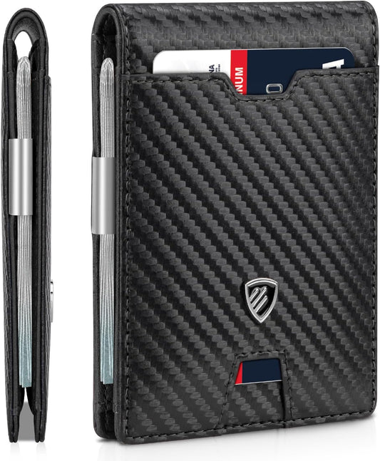 RUNBOX Mens Slim Wallet with Money Clip RFID Blocking Bifold Credit Card Holder for Men with Gift Box
