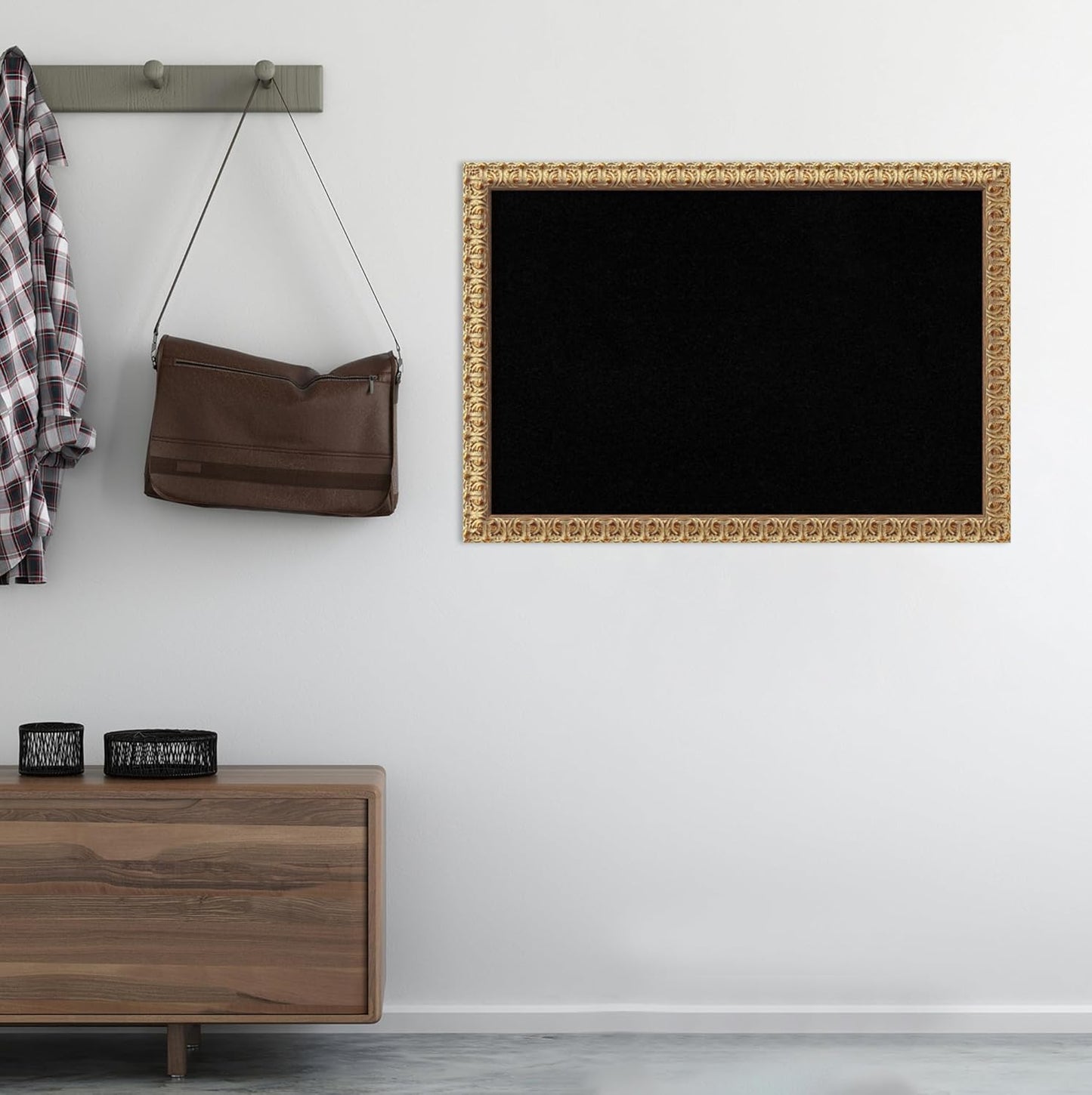 Amanti Art Black Cork Board for Wall, 27x39 Vision Board with Gold Wood Frame, Large Corkboard Office Decor for Home Organization, Traditional Corkboard Pinboard to display items for home organization