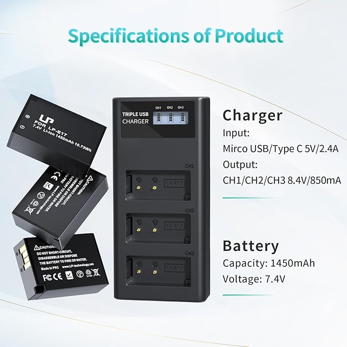 LP LP-E17 Battery and Charger Set, Rebel T8i, EOS M3, EOS 200D - Image 6