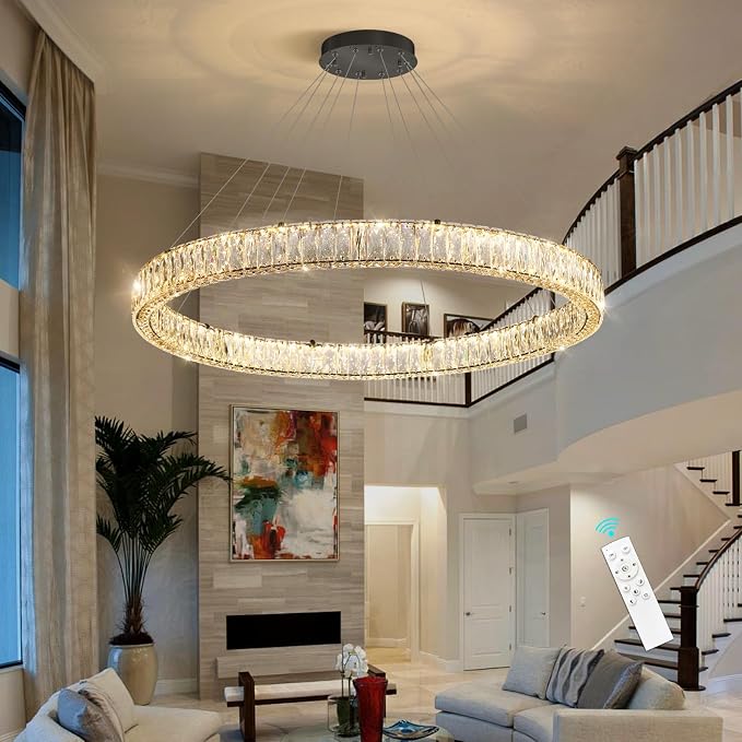 HAIXIANG Modern Crystal Chandelier Dimmable Large Ring LED Pendant Lights - Image 5