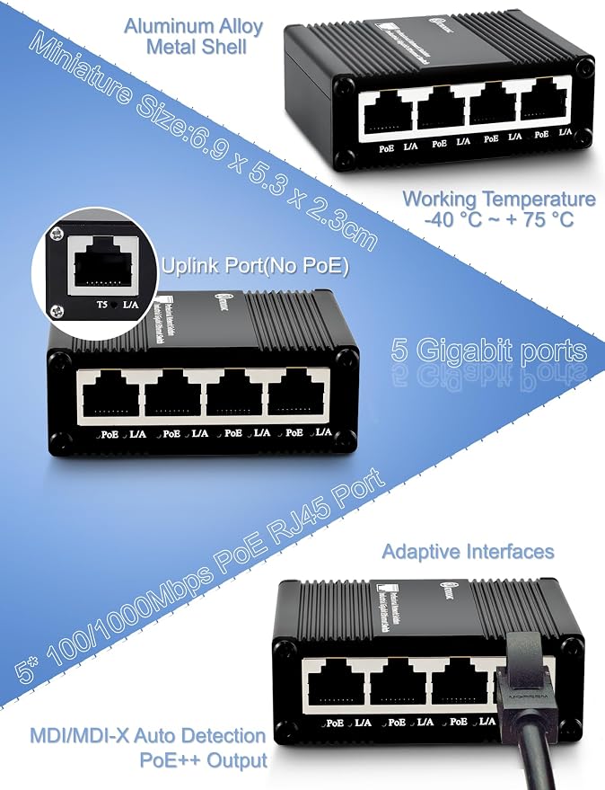 5 Ports Gigabit PoE+ Mini Ethernet Switch - Image 4