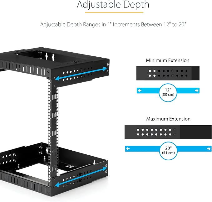 StarTech.com 2-Post 12U Heavy-Duty Wall Mount Network Rack, Wall Mount Data Rack - Image 3