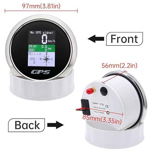 GPS Speedometer 3-3/8" 85mm Boat GPS Speedometer Odometer Waterproof Black - Image 4