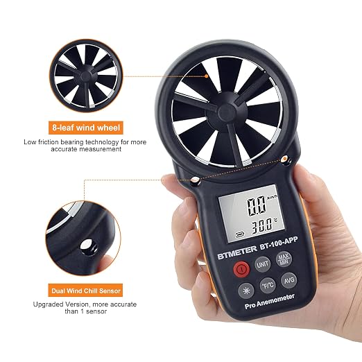 BTMETER BT-100APP Anemometer w/Wireless Bluetooth, Digital Handheld Wind Speed - Image 4