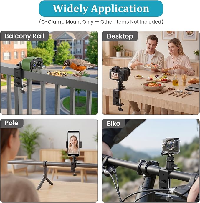 C-Clamp Mount with Mini Ball Head Mount, 1/4 Screw Mount Adapter Camera Clamp - Image 6