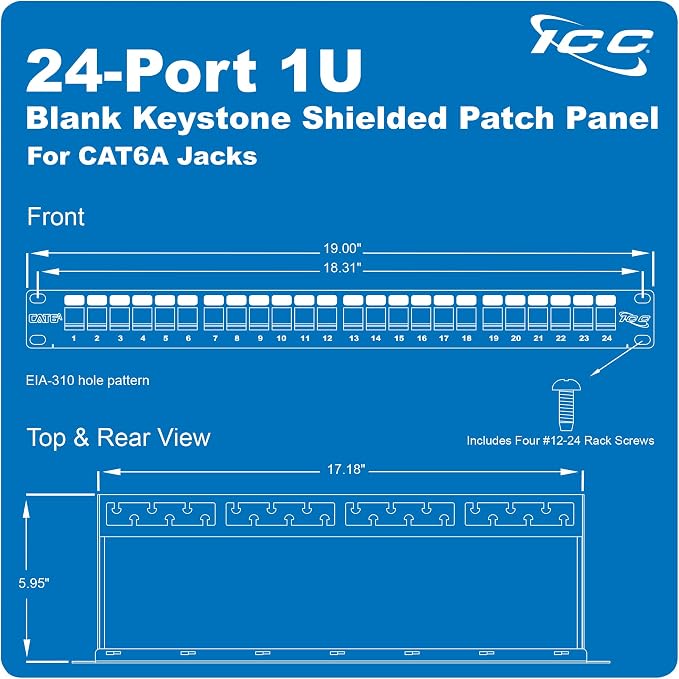 ICC 24-Port Blank Keystone Shielded 1U Patch Panel - Image 7