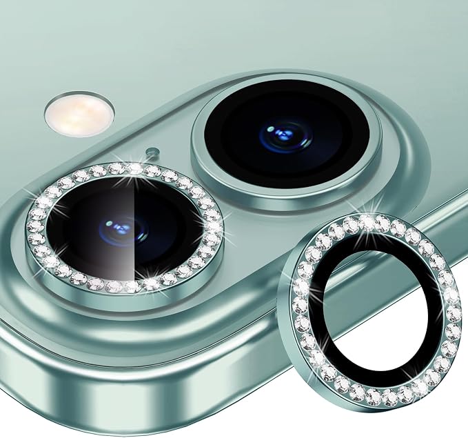 for iPhone 16/16 Plus Camera Lens Protector Bling Individual Metal Diamond Ring by Xfilm