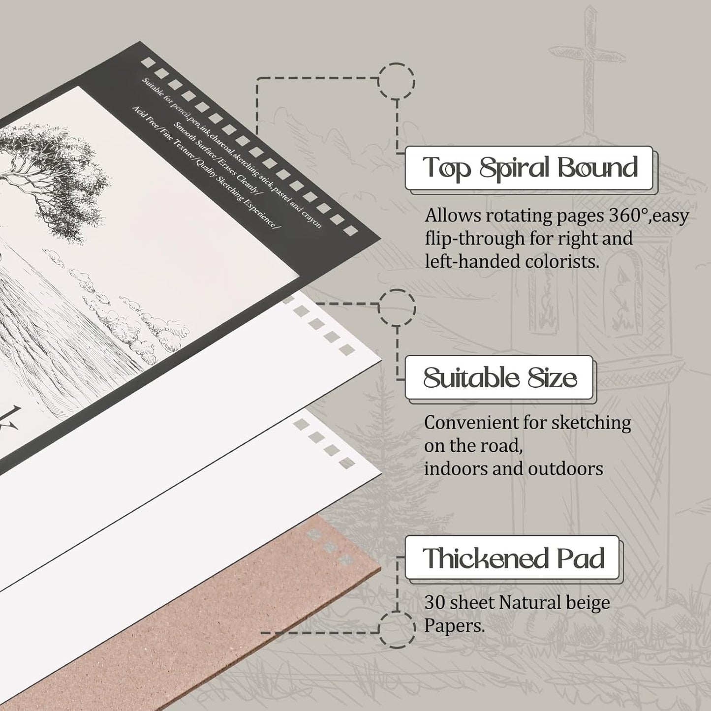 Jexine 40 Pcs 5.5'' x 8.5'' Top Spiral Bound Sketch Book 30 Sheet Each(68lb/100gsm), Sketching Drawing Pad Bulk Artist Sketch Pad Kids Drawing Paper Art Sketchbook for Painting (Tree)