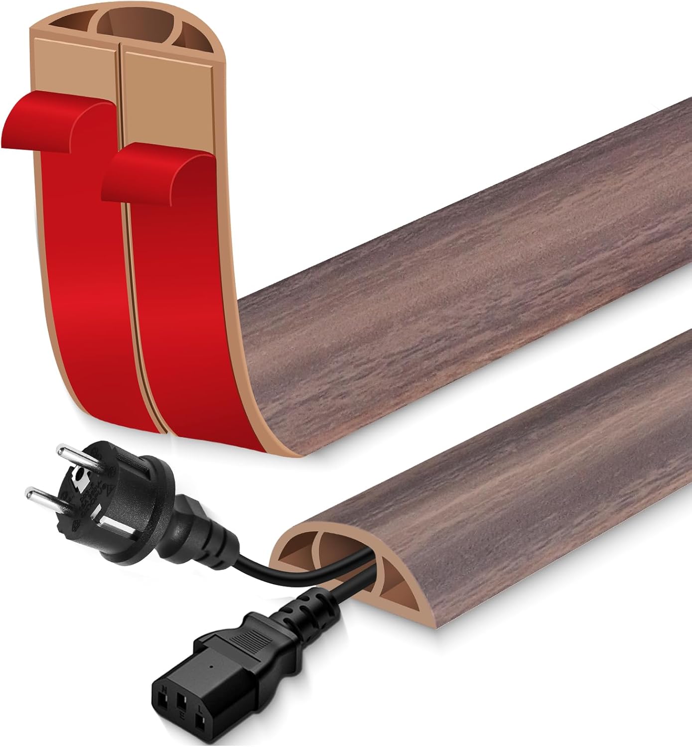 Floor Cord Cover for Wires on Floor Self Adhesive Cord Hider Floor Cable Management Wire Covers for Cords Protector Prevent Cable Trips Cord Cavity W 0.47" x H 0.27", Grayish Brown Wood, 20Ft