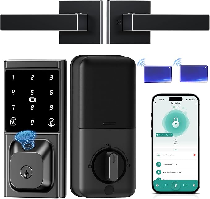 Smart Deadbolt Lock with 2 Lever Handles, Keyless Entry Door Lock Set, by IBLOGSmartDoorLock