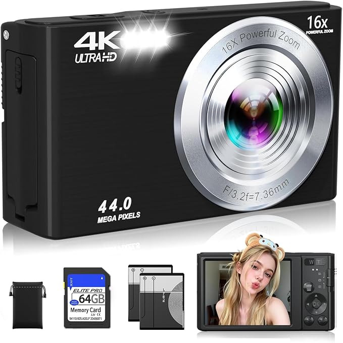 Digital Camera 4K, Autofocus Digital Compact Digital Camera, 16X Digital Zoom by CEYE