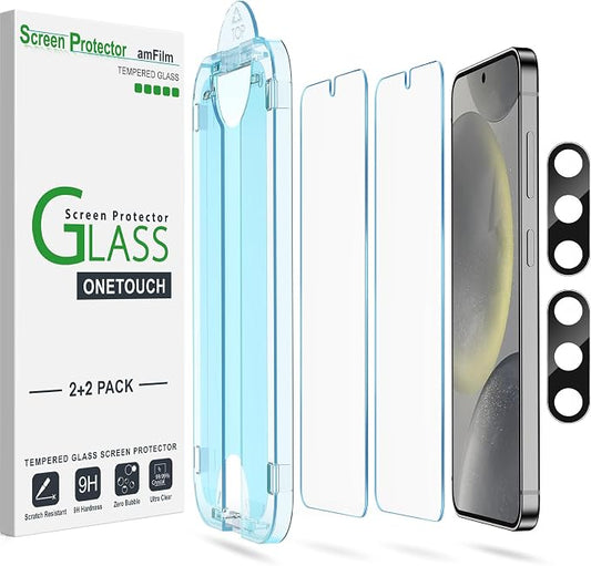amFilm Auto-Alignment OneTouch for Samsung Galaxy S24 6.2" Screen Protector + by amFilm
