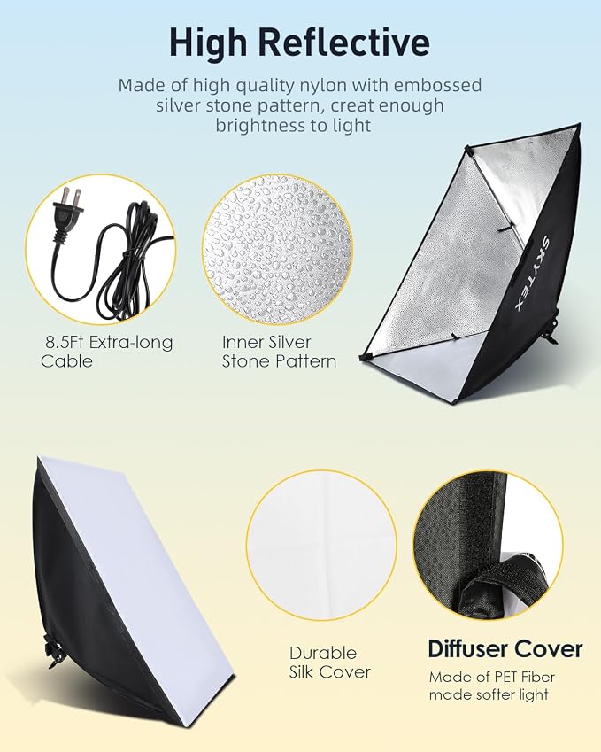 Skytex Softbox Lighting Kit 2Pack, 20x28in Soft Box |Upgrade 135W 2700-6400K - Image 3