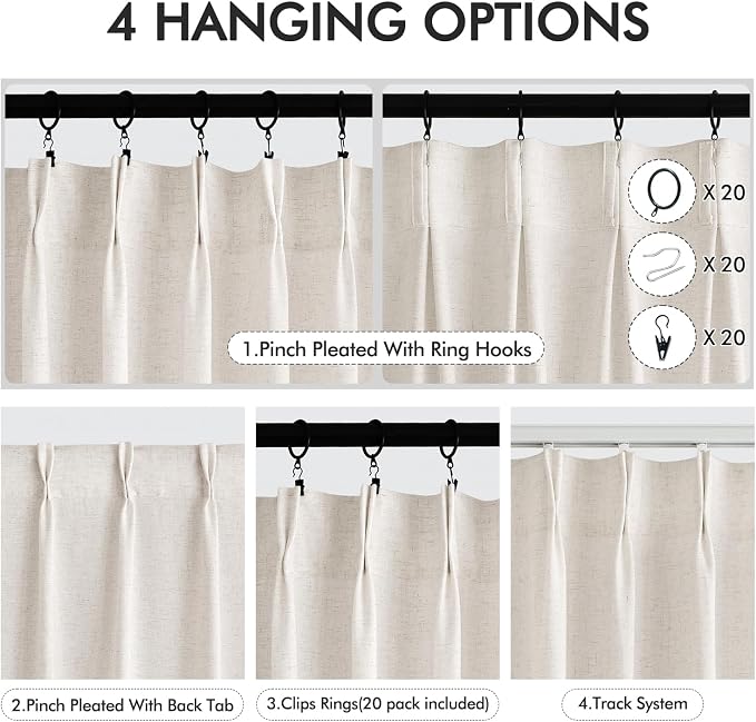 Memory Trained Pinch Pleated Curtains 108 Inches Long, Viral Linen Pinch Pleat - Image 2