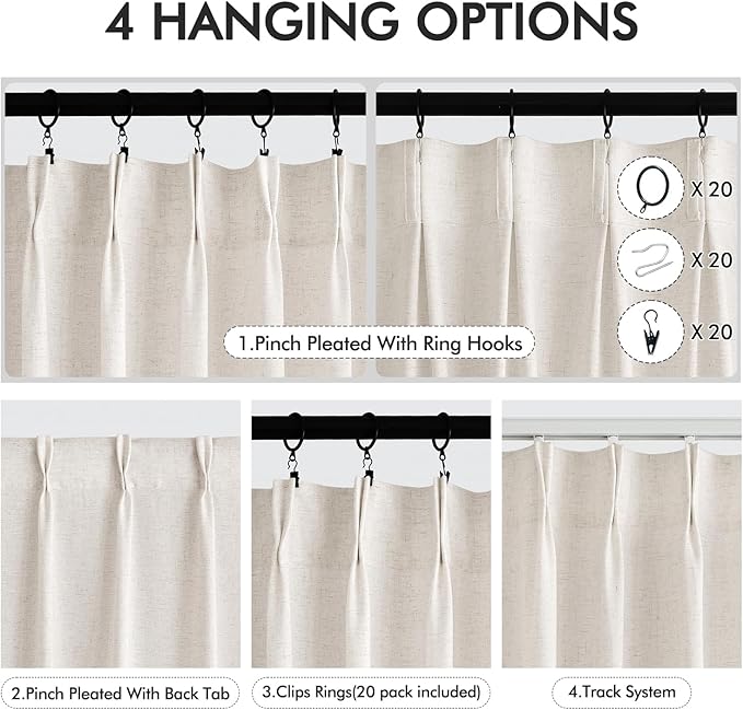 Memory Trained Pinch Pleated Curtains 86 Inches Long, Viral Linen Pinch Pleat - Image 2