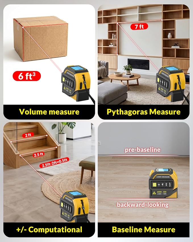 TEPU Laser Tape Measure 4-in-1, 197FT Laser Distance Meter - Image 6