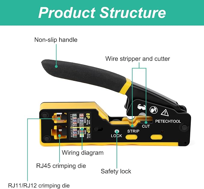 RJ45 Crimp Tool Pass Through Ethernet Crimping Tool Kit Cat6 Cat5e Cat6a RJ45 - Image 3